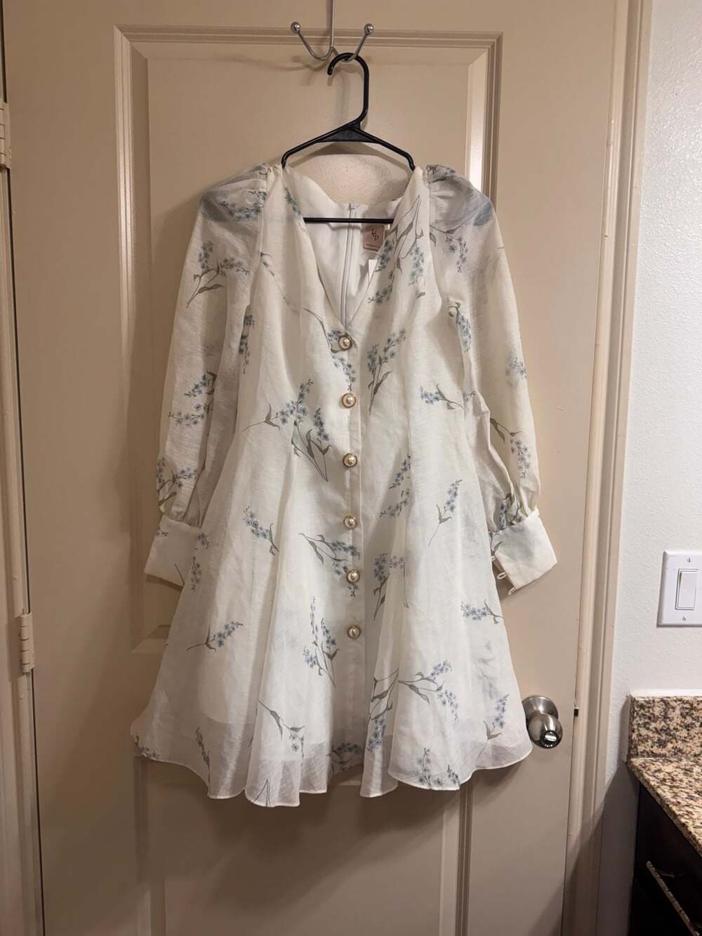 Lép Designed by Tram Floral Print A-Line Mini Dress with Pearl Buttons